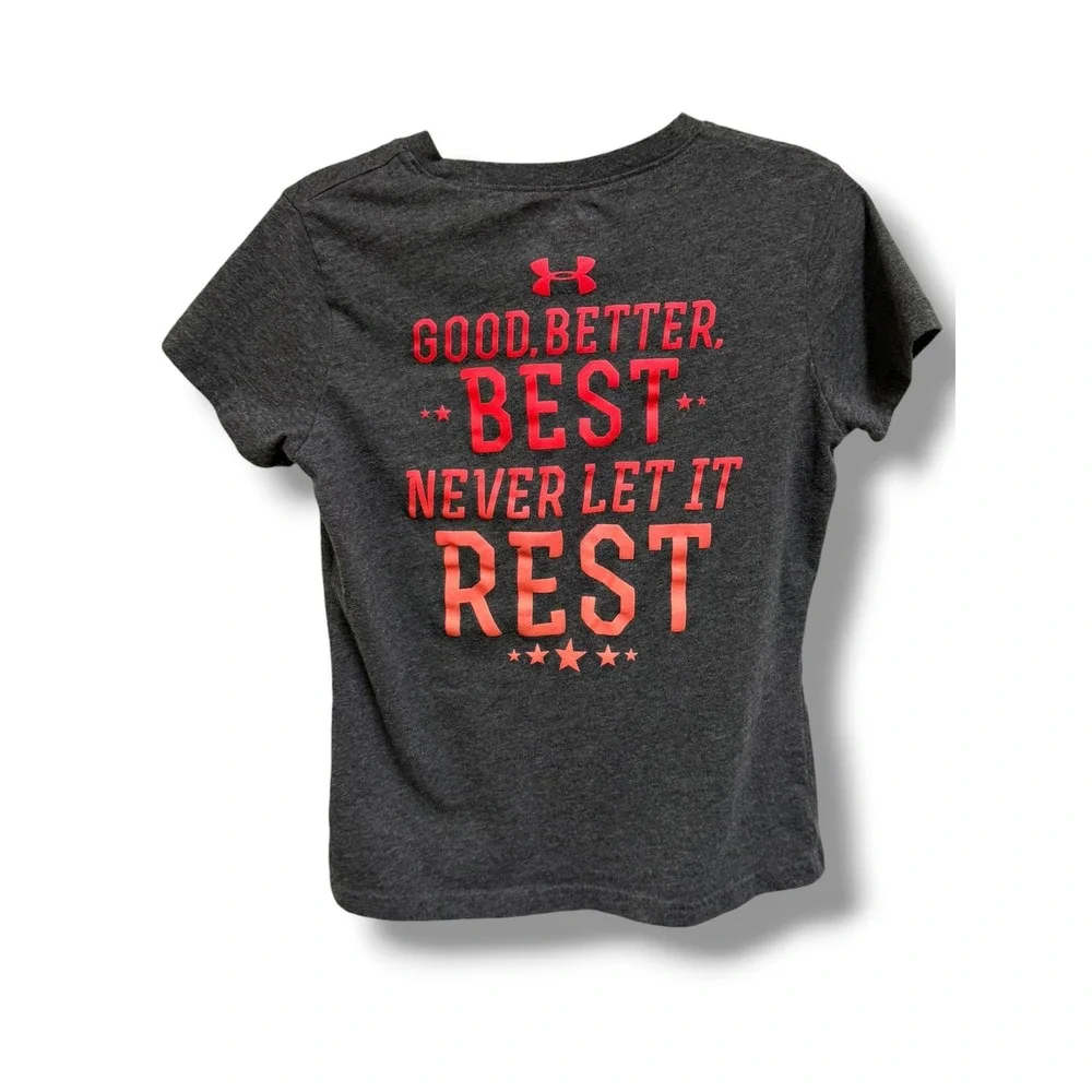 Under Armour HeatGear Motivational Graphic Tee Charcoal Gray Short Sleeve‎ YSM 7